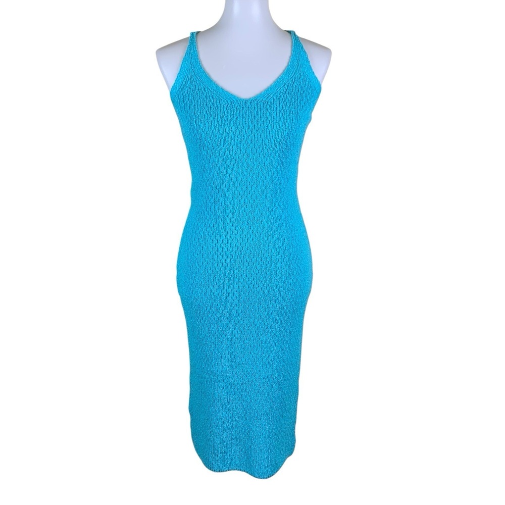 525‎ America S Turquoise Knit Bodycon Dress Sleeveless Stretch Textured Summer